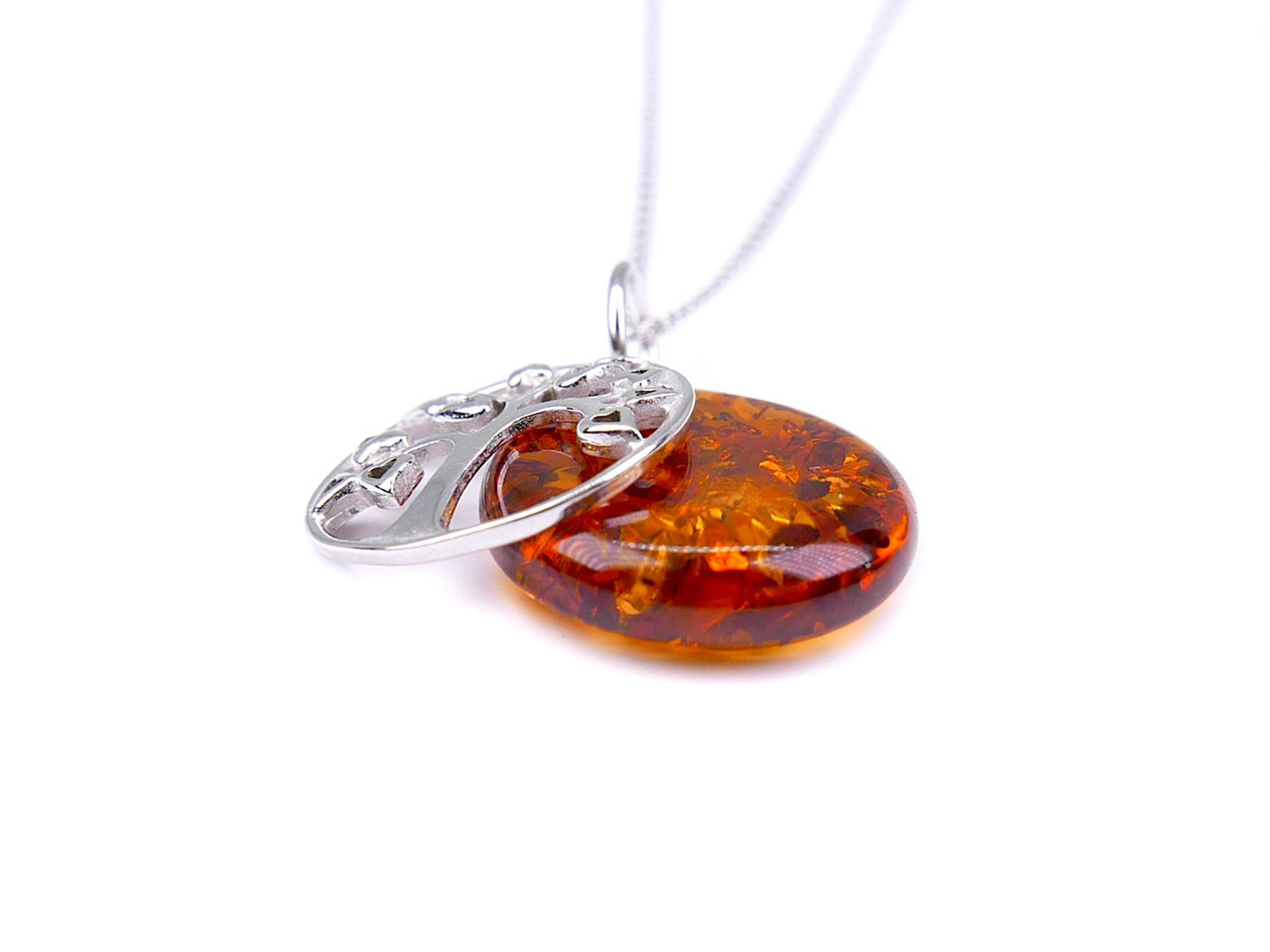 Cognac Baltic amber tree of life silver pendant - GoAmber™