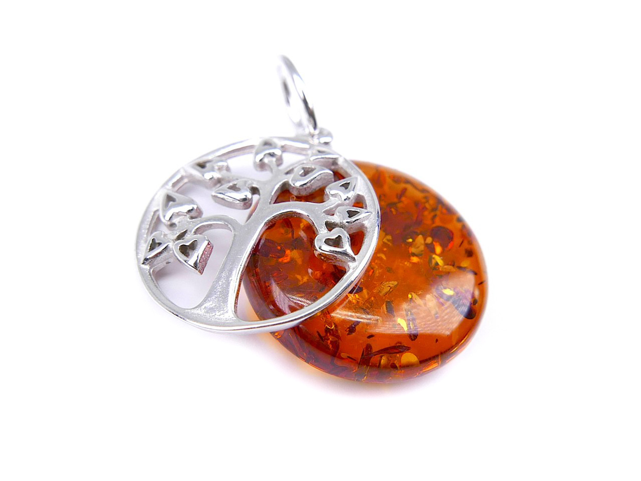 Cognac Baltic amber tree of life silver pendant - GoAmber™