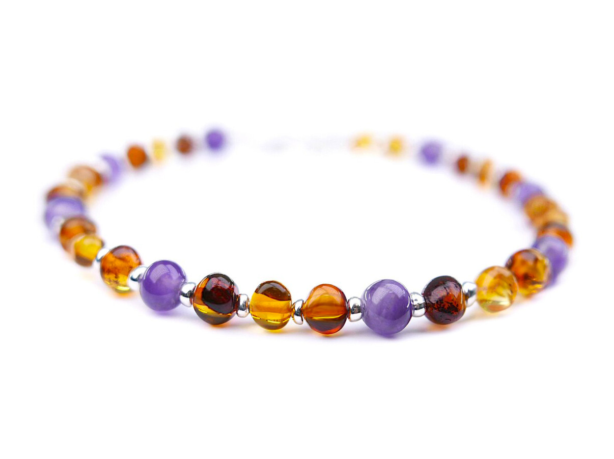 Amber Anklet for Adults – Adjustable Baltic Amber and Amethyst