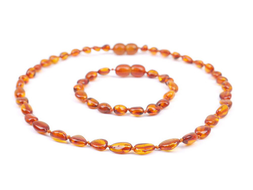 Amber teething set - cognac olive beads 
