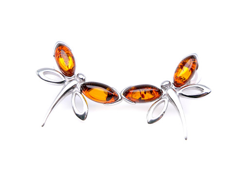 Baltic amber dragonfly stud earrings in sterling silver