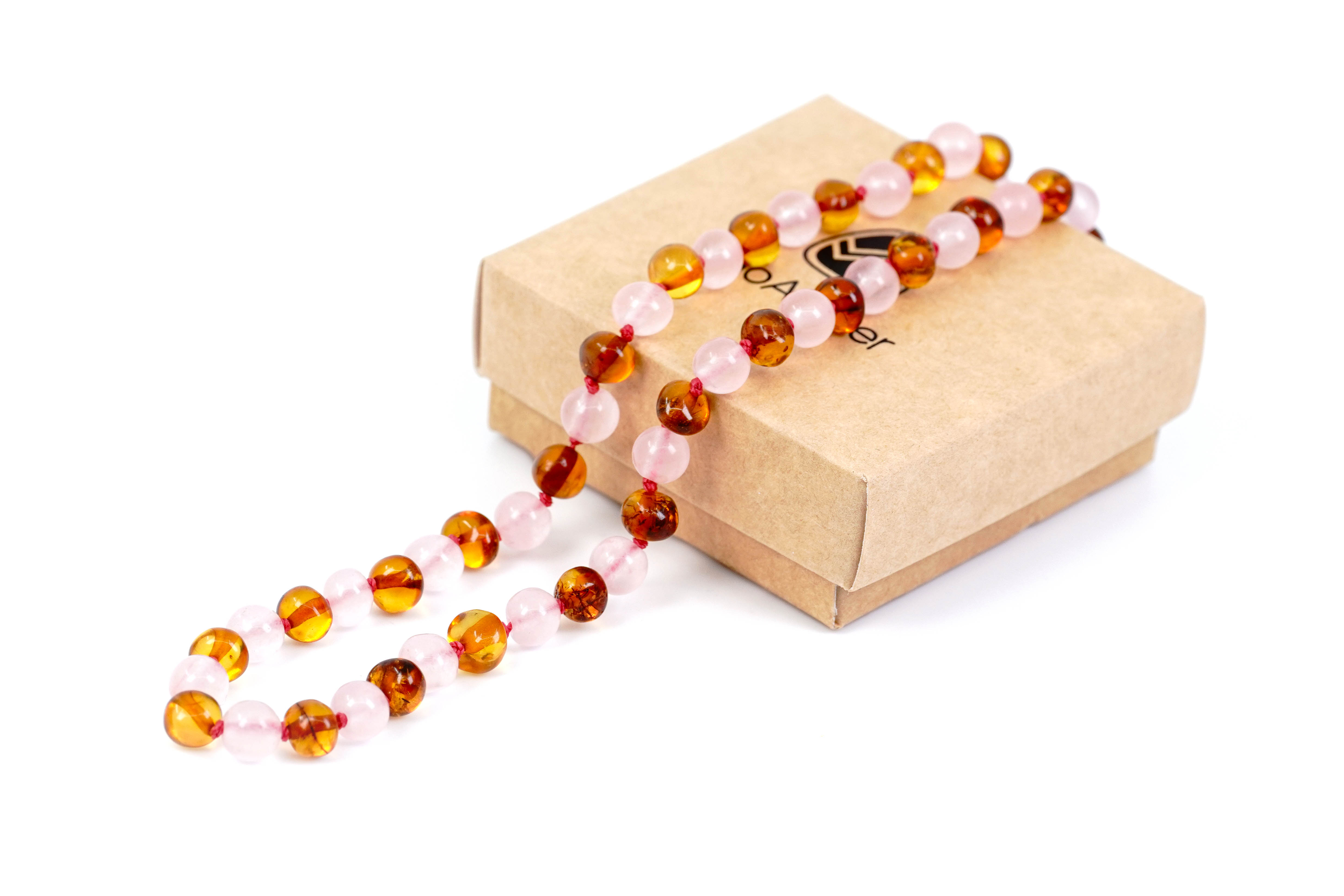 Amber Teething Necklace for Babies – Polished Baltic Amber Pink - Main Image