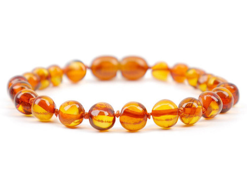 Cognac Round Baltic Amber Teething Bracelet-Anklet for Baby