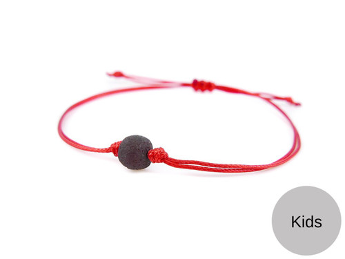 Red string Kabbalah bracelet for kids with Baltic raw unpolished