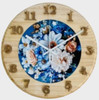 Handcrafted Wooden Floral Wall Clock – Rustic Blue & White Flower Silent Wall Clock for Living Room, Bedroom & Office