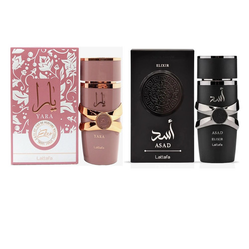Lattafa Asad and Yara Elixir EDP 3.4 oz / 100 ml 2 Pcs Combo For Men and Women