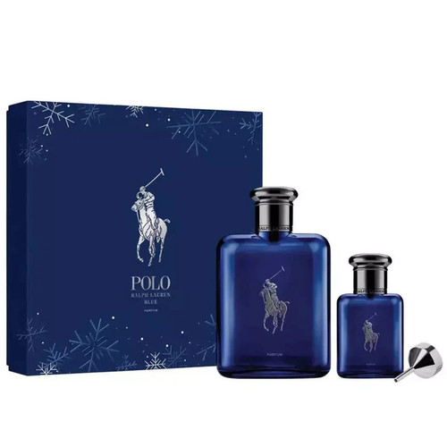 Ralph Lauren POLO BLUE Parfum 3PC Gift Set for Men (4.2 oz, 1.36 oz, Funnel)