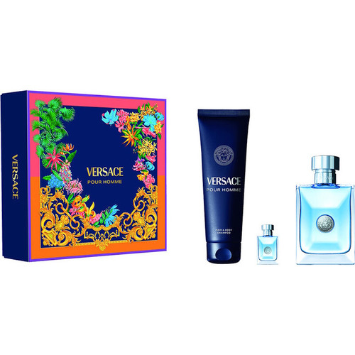 Versace Pour Homme  Eau De Toilette 3.4 Oz & Shampoo 3 Pcs Giftset For Men