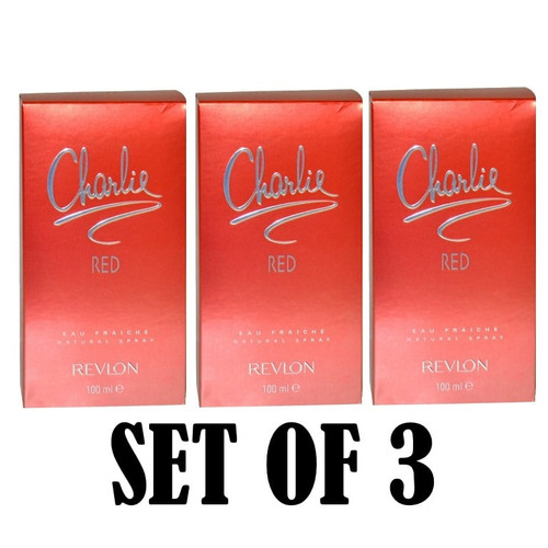 Charlie Red By REVLON Eau De Toilette 3.4 oz / 100 ML Spary (SET OF 3)