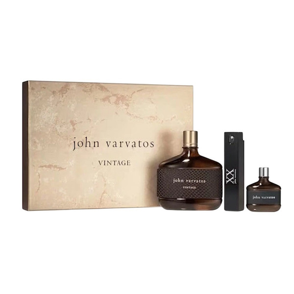 John Varvatos Vintage 3PC (15 ml + 17 ml + 125 ml) EDT Spray Gift Set for Men