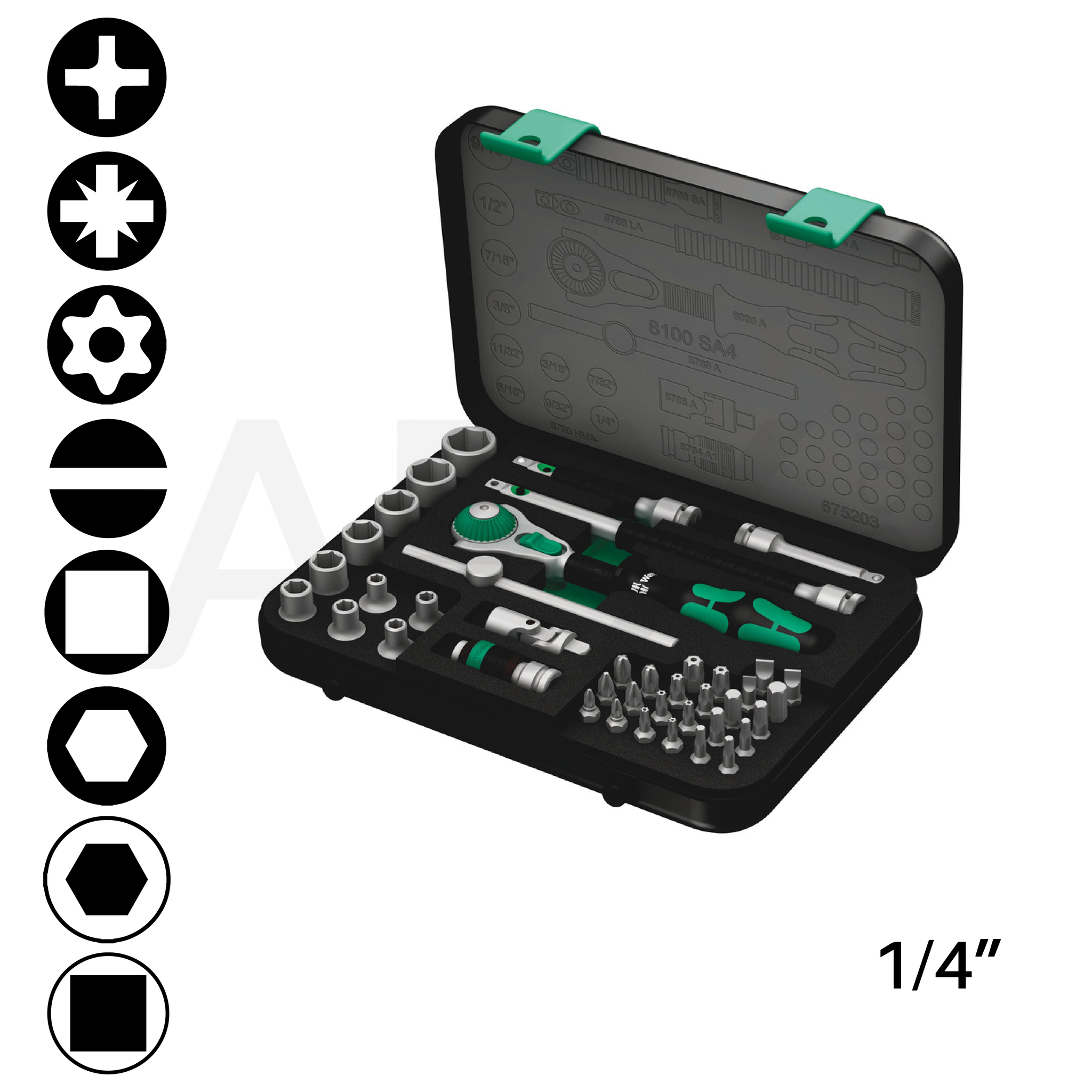 JUEGO DE CARRACA CON MATRACA PREMIUM 1/4"