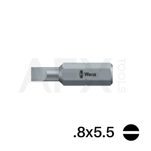 Punta PLANA .8x5.5, Largo 25mm, 1/4" Hexagonal (10 piezas)