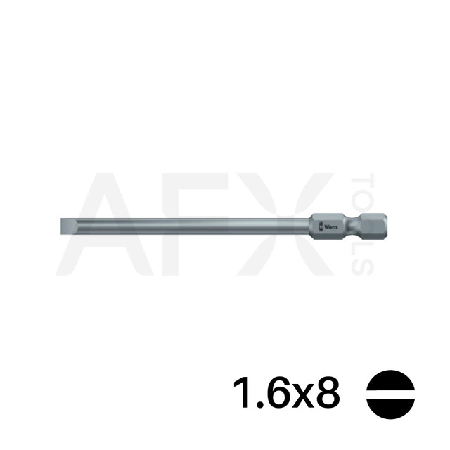 Punta PLANA 1.6x8, Largo 50mm, 1/4" Hexagonal (10 piezas)