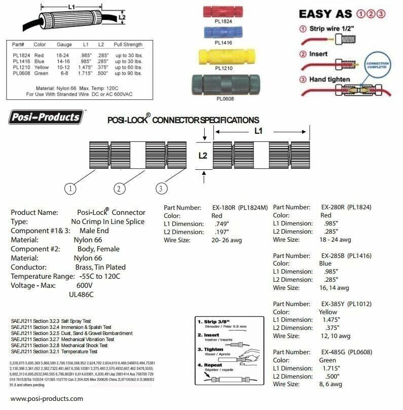 Posi-Lock 14-16 ga BLUE Wire Connector, TWENTY Per Package (20) NEW! # PL1416