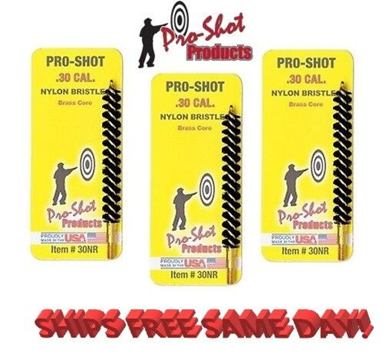 30NR Pro-Shot RIFLE Bore Cleaning Brush Nylon, 30 CALIBER ( PACKAGE of 3 ) New!