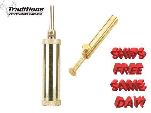 Traditions Solid Brass Black Powder Flask w/ Spout & Powder Measure # A1201+1307