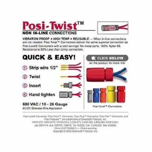Posi-Twist 2 EACH 10-22, 14-24, 18-26 Gauge, In Line Connector 6 PACK!! NEW!