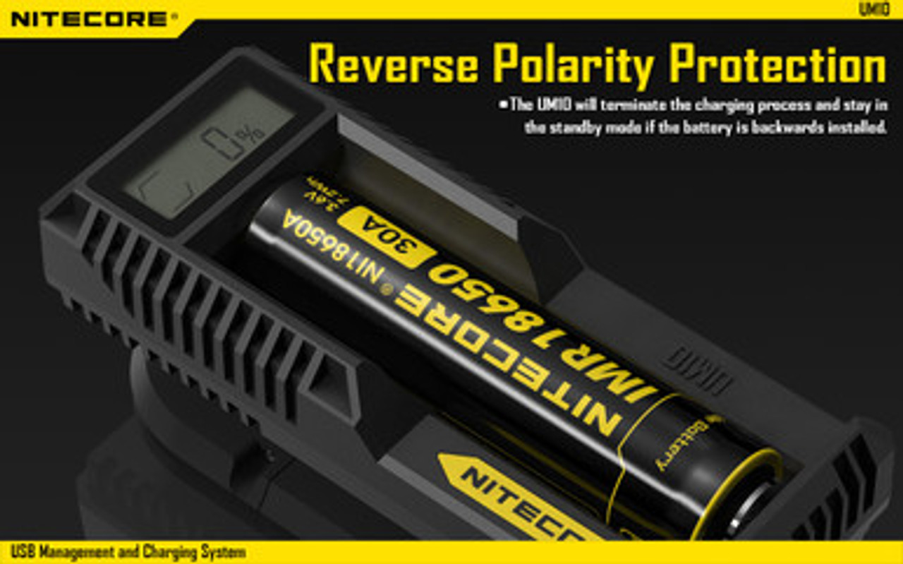 Nitecore UM10 Micro USB Li-ion Battery Charger w/ 2 18650 Batteries NCR18650PF