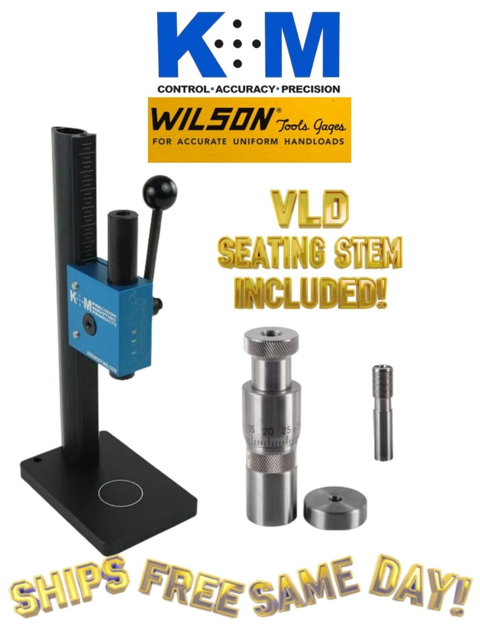 L E Wilson K&M Precision RH Arbor Press w/ Inline Seater Die & VLD stem 308 Win