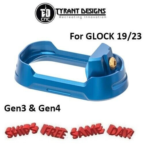 Tyrant Designs Glock 19/23 Magwell BLUE, GOLD Screw # TD-G19-G34-MW-BLUE-GLDSCRW