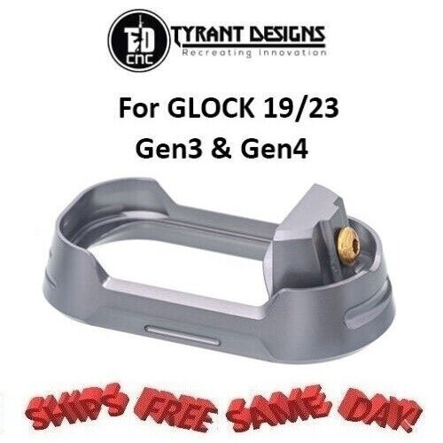 Tyrant Designs Glock 19/23 Magwell GREY, GOLD Screw # TD-G19-G34-MW-GREY-GLDSCRW
