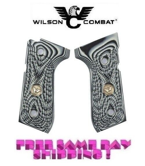 Wilson Combat G10 Grips, ULTRA THIN with WC Logo, Gray/Black for Beretta 92/96