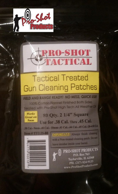 Pro-Shot Tactical  Treated Cleaning Patches 2-1/4" Square .38-45cal  #TT2.25-80