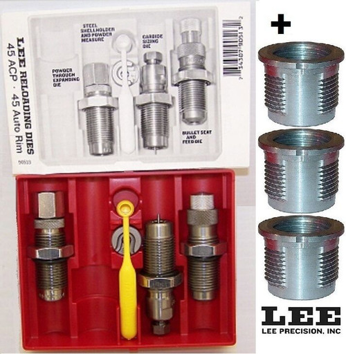 Lee Carbide 3-Die Set 45 ACP 90513 + 3 Quick Change Bushings 90600+90513 New!