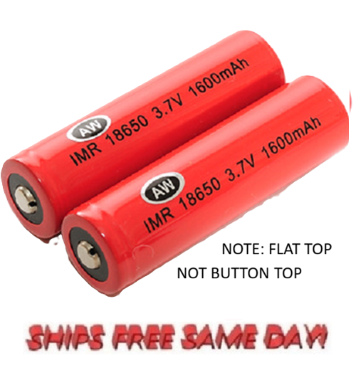 186500 3.7V, 1600 mAh Rechargeable Batteries FLAT TOP, 2 PACK NEW!