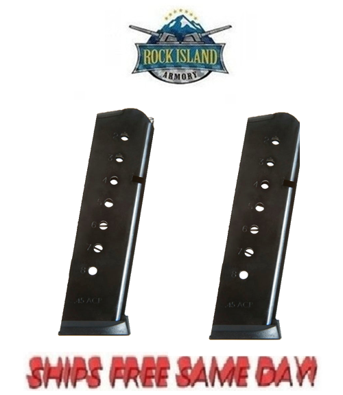 Rock Island/Armscor 2 PACK 1911 FS A1 45 ACP 8 Round Mags, Blued NEW! # 54169ACT