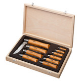 Giftbox zakmes,10x Carbon assorti,Opinel Cl.,niet rvs/hout