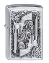 Briquet,Zippo,Western Style,Emblème du revolver,chrome brossé