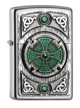 Briquet,Zippo,Spirituel,Croix verte celtique,chrome satiné