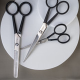 Ciseaux de coiffure, Homey's, noir, micro-coupe, 12cm, boîte