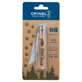 Couteau de poche N°08 Bison, gravures Opinel, acier inoxydable/bois, blister