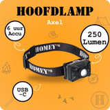 Hoofdlamp, Homey's, Axel, 250 lm, USB-C oplaadbaar, doos