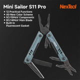 Multitool, Nextool, Mini Sailor S11 Pro, 12f, rvs/blauw