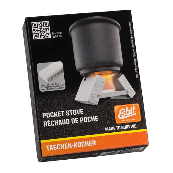 Réchaud de poche S, Esbit, acier inoxydable, avec combustible solide 6x14GR, boîte