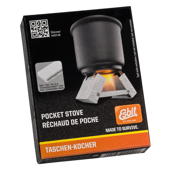 Réchaud de poche S, Esbit, acier inoxydable, avec combustible solide 16x5GR, boîte