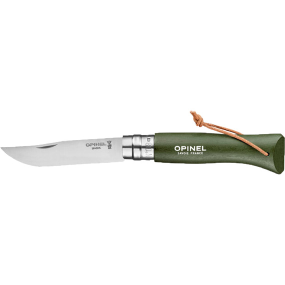 Couteau de poche N°08, Opinel, Tradition Colorama, acier inoxydable / hêtre, cordelette Couteau de poche N°08, Opinel, Tradition Colorama, acier inoxydable / hêtre, cordelette