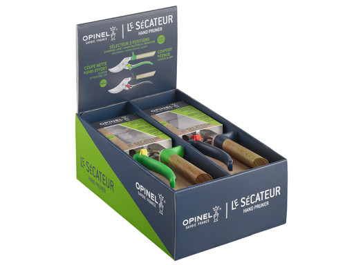 Snoeischaar display 8st., Opinel Garden, rvs/hout, 2 kleuren