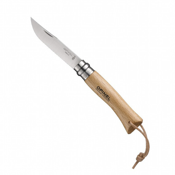 Zakmes N°07 Inox, Opinel, rvs/hout, virobloc, leren koord