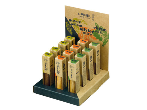 Zakmes display 12st., N°08 eik,walnoot&olijf, Opinel Luxury