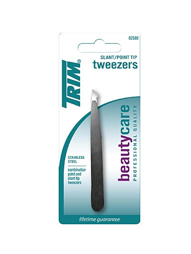Pince à épiler, Trim, acier inoxydable/noir, à pointe oblique, blister