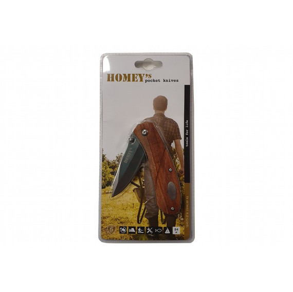 Couteau de poche, Homey's, StandBy K1, acier inox/bois, étui, blister