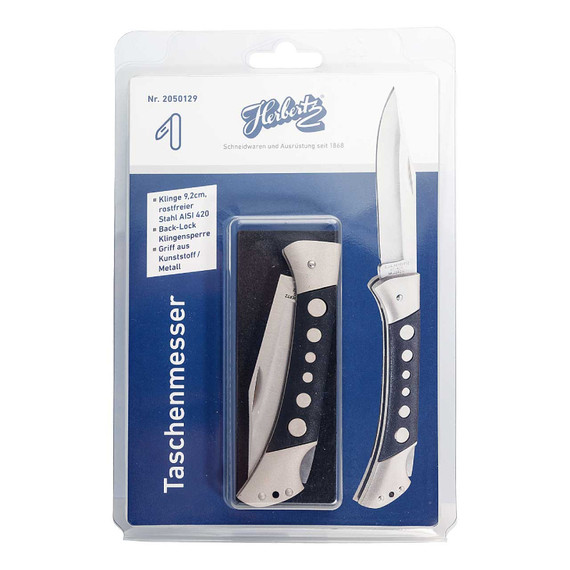 Couteau de poche, Herbertz, noir, acier inoxydable/plastique, blister