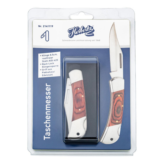 Zakmes, Herbertz, bruin, 11 cm, RVS/Pakkahout, blister