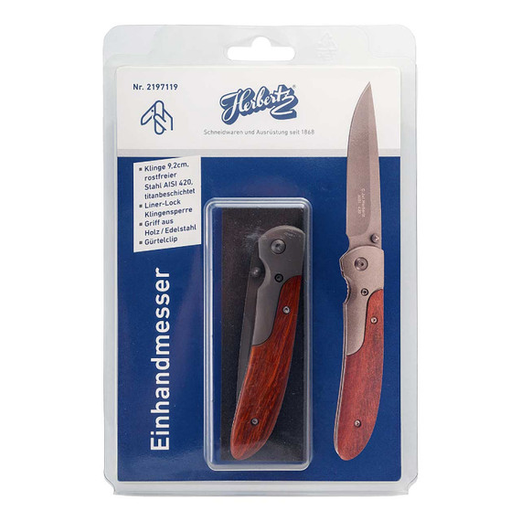 Zakmes, Herbertz, grijs/bruin, RVS/hout, blister