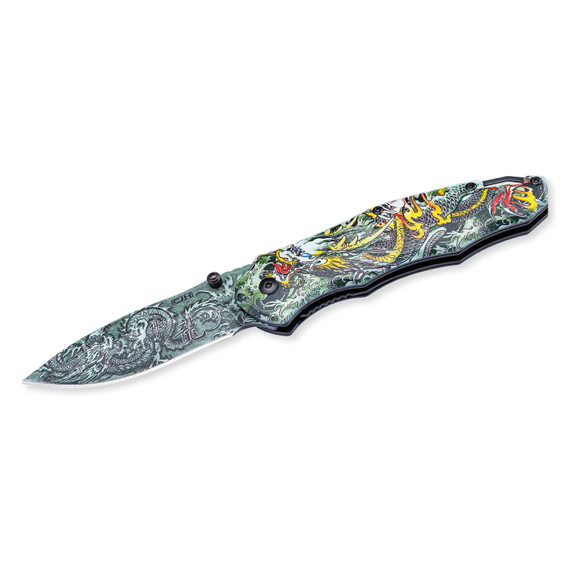 Couteau de poche, Herbertz, CJH, dragon, acier inoxydable/Aluminium, boîte