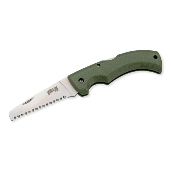 Scie de poche, Herbertz, vert olive, acier inoxydable/caoutchouc, boîte